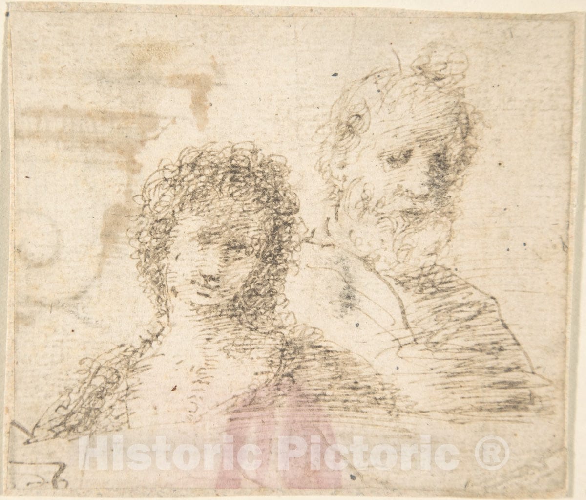 Art Print : Spanish, School of Seville, 17th Century - Busts of a Young Woman and an Old Bearded Man : Vintage Wall Art