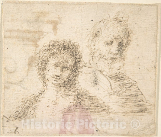 Art Print : Spanish, School of Seville, 17th Century - Busts of a Young Woman and an Old Bearded Man : Vintage Wall Art