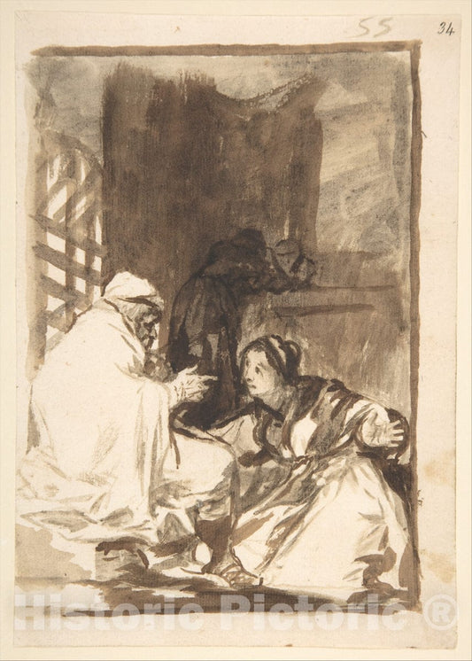 Art Print : Goya - A Woman Kneeling Before an Old Man, Images of Spain Album, 55 : Vintage Wall Art