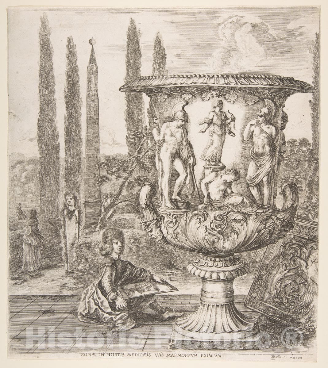 Art Print : The Medici vase - Artist: Stefano Della Bella - Created: 1656 : Vintage Wall Art