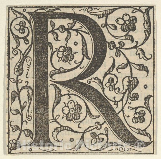 Art Print : Initial Letter R with Garlands : Vintage Wall Art