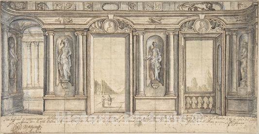 Art Print : Basilio Briccio - Design for a Painted Wall Decoration for Palazzo Massimo all'Aracoeli (Rome) : Vintage Wall Art