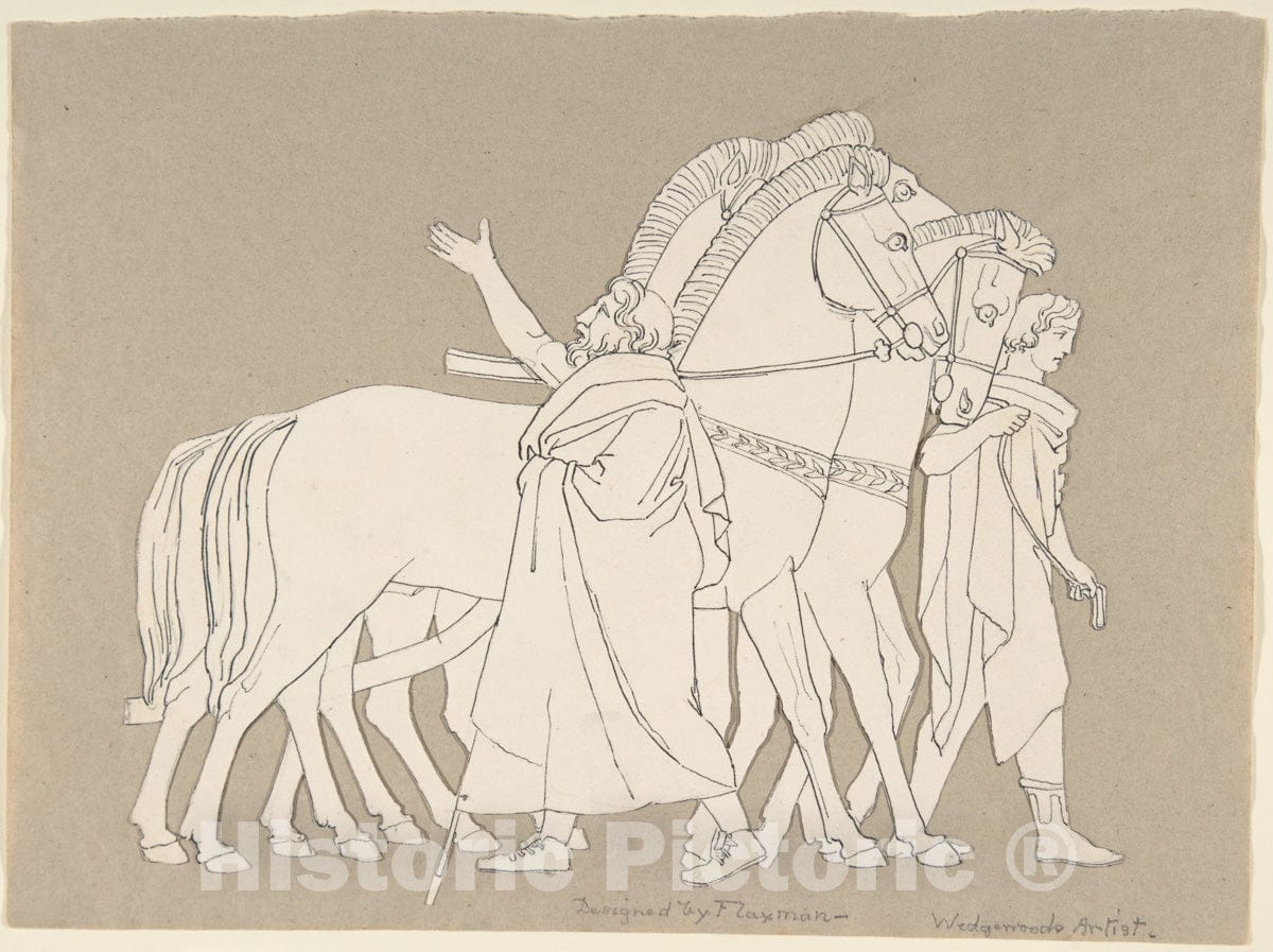Art Print : After John Flaxman - Design for Large Fireplace White Tiles Produced in Wedgwood's Factory 3 : Vintage Wall Art