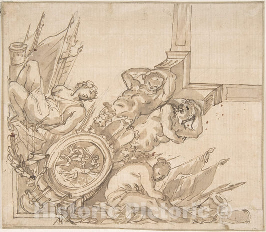 Art Print : Italian, Roman-Bolognese, 17th Century - Design for a Corner of a Ceiling : Vintage Wall Art