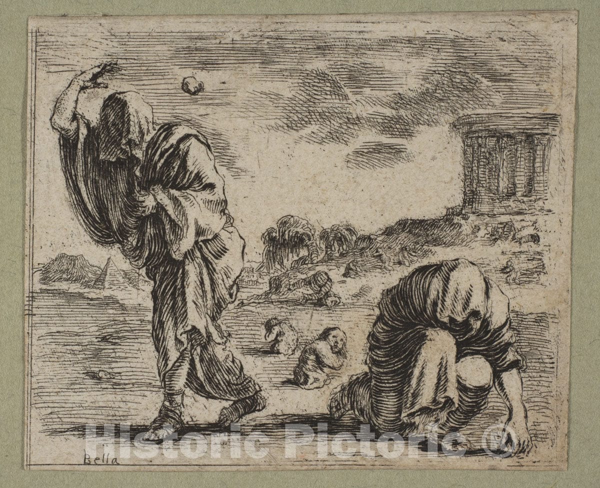 Art Print : Etched by Stefano Della Bella - Deucalion et Pyrrha : Vintage Wall Art
