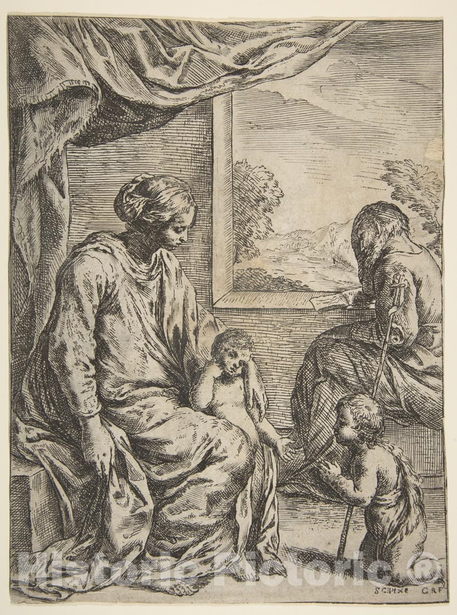 Art Print : Carlo Ridolfi - Holy Family with Saint John The Baptist : Vintage Wall Art