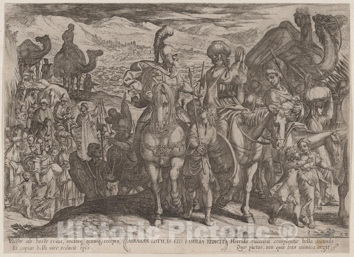Art Print : Antonio Tempesta - Plate 3: Abraham Taking Lot and His Family to His Own Land, from 'The Battles of The Old Testament' : Vintage Wall Art