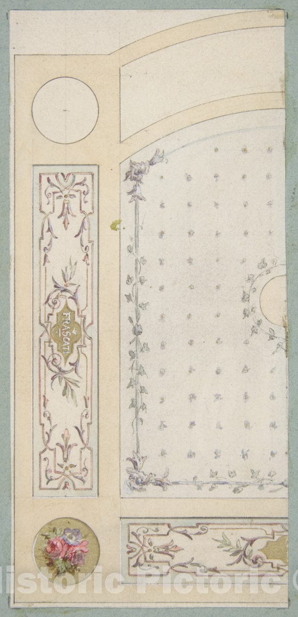 Art Print : Jules-Edmond-Charles Lachaise - Design for Painted Decoration of Wall or Ceiling Panels, Including The Word Frascati : Vintage Wall Art