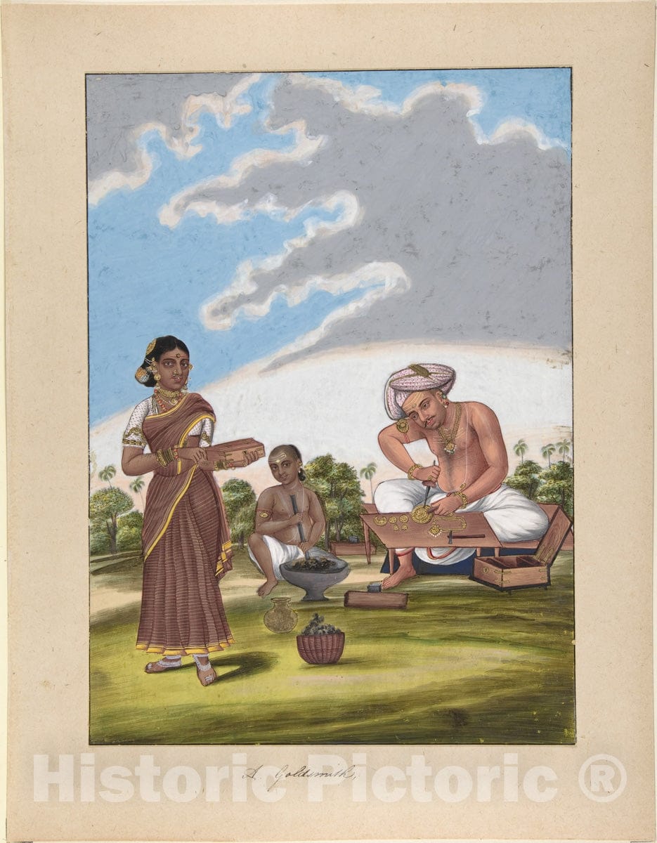 Art Print : Indian, 19th Century - A Goldsmith, from Indian Trades and Castes : Vintage Wall Art