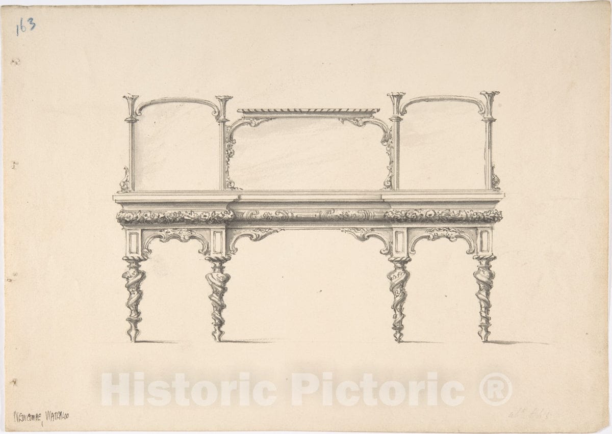 Art Print : British, 19th Century - Design for a Sideboard with Mirrors and Turned Legs : Vintage Wall Art