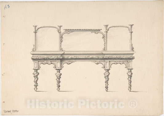 Art Print : British, 19th Century - Design for a Sideboard with Mirrors and Turned Legs : Vintage Wall Art