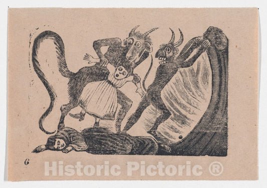 Art Print : José Guadalupe Posada - Plate 6: Terrible Fate of a Child Snatched to Hell Because of a Dog : Vintage Wall Art