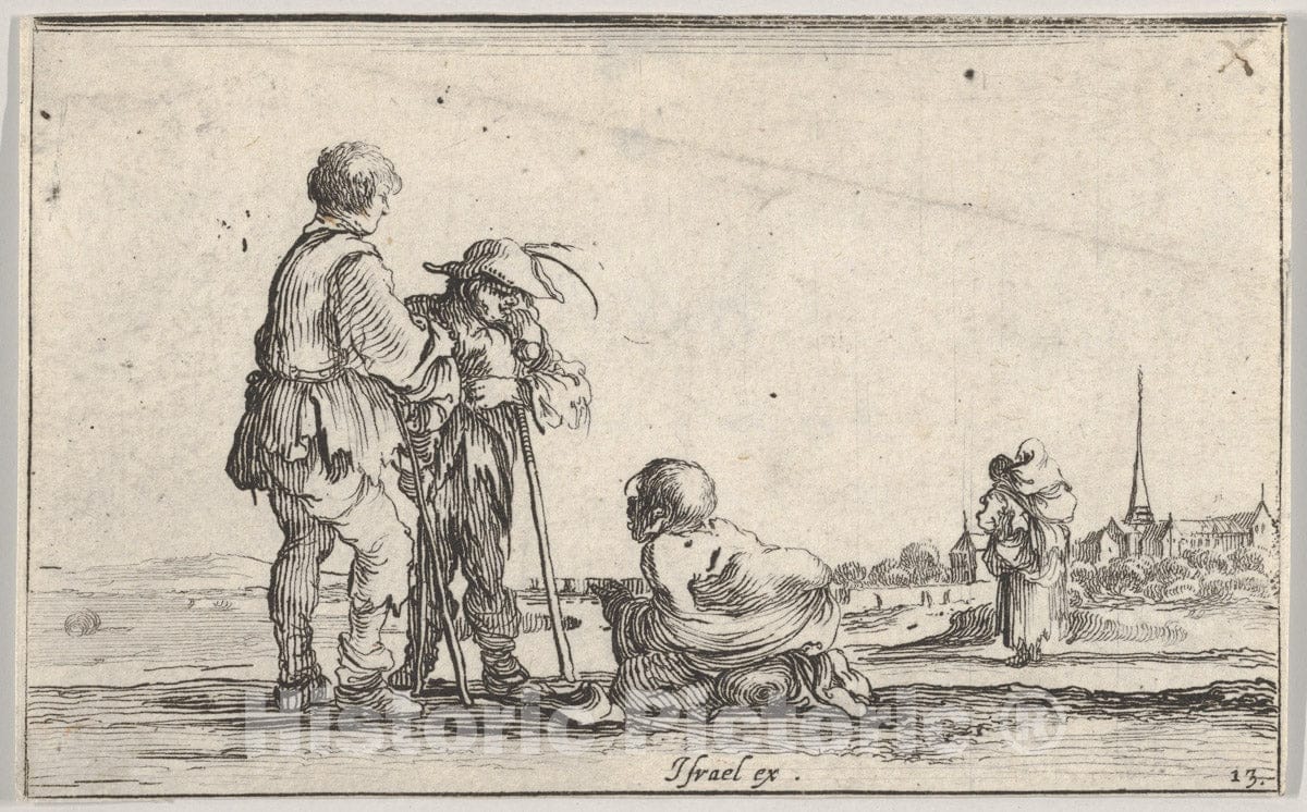 Art Print : Plate 13: Two Peasants Standing to Left - Artist: Stefano Della Bella - Created: c1642 : Vintage Wall Art