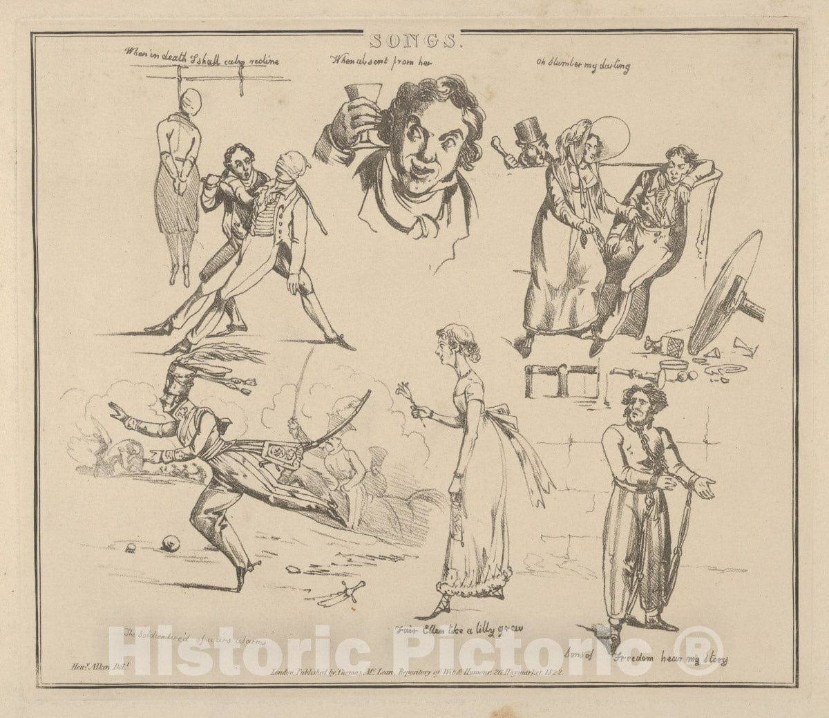 Art Print : Henry Thomas Alken - Songs:When in Death I Shall Calm Recline. : Vintage Wall Art