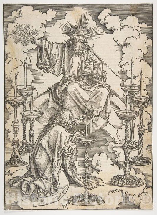 Art Print : Albrecht Dürer - The Vision of The Seven Candlesticks, from The Apocalypse, German Edition 1498 : Vintage Wall Art