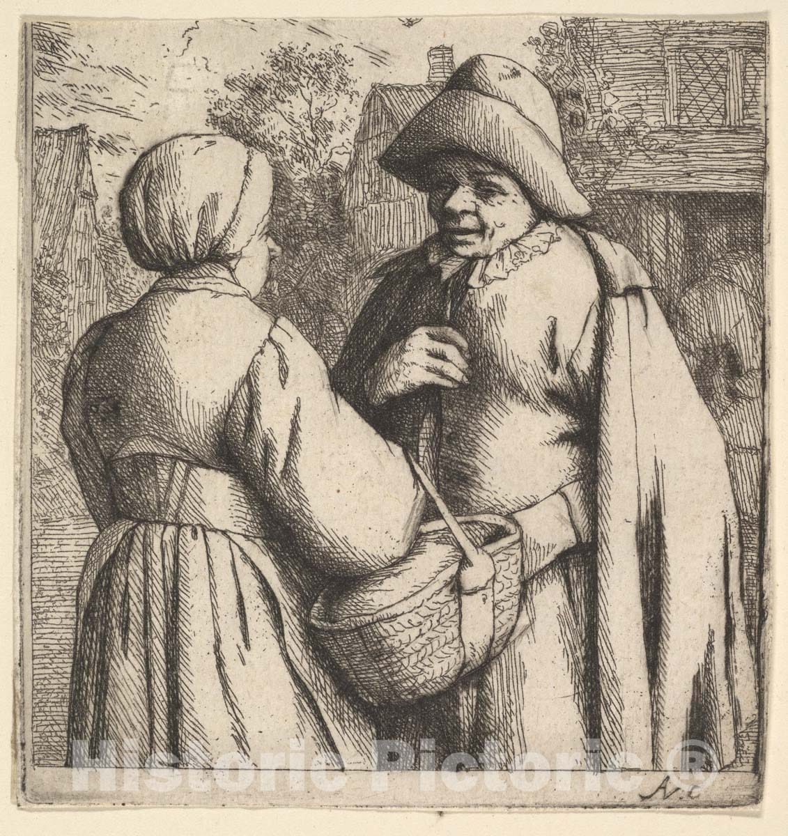 Art Print : Adriaen Van Ostade - Conversation in The Street : Vintage Wall Art
