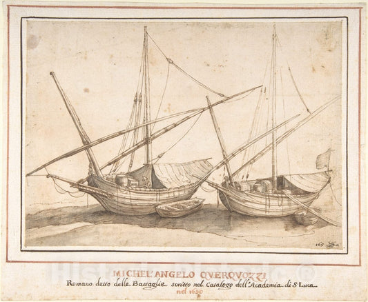 Art Print : Michelangelo Cerquozzi (Michelangelo Delle Battaglie) - Four Boats : Vintage Wall Art