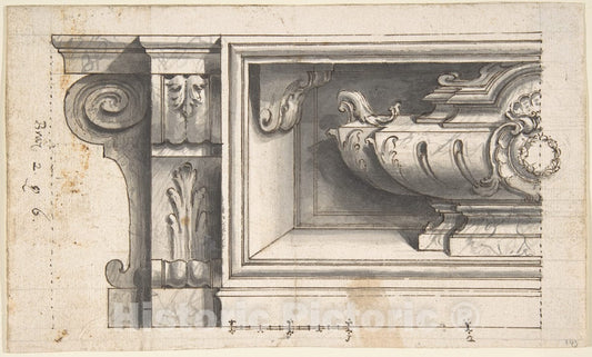 Art Print : Italian, Piedmontese, 18th Century - Design for a Sarcophagus or an Urn in a Niche : Vintage Wall Art