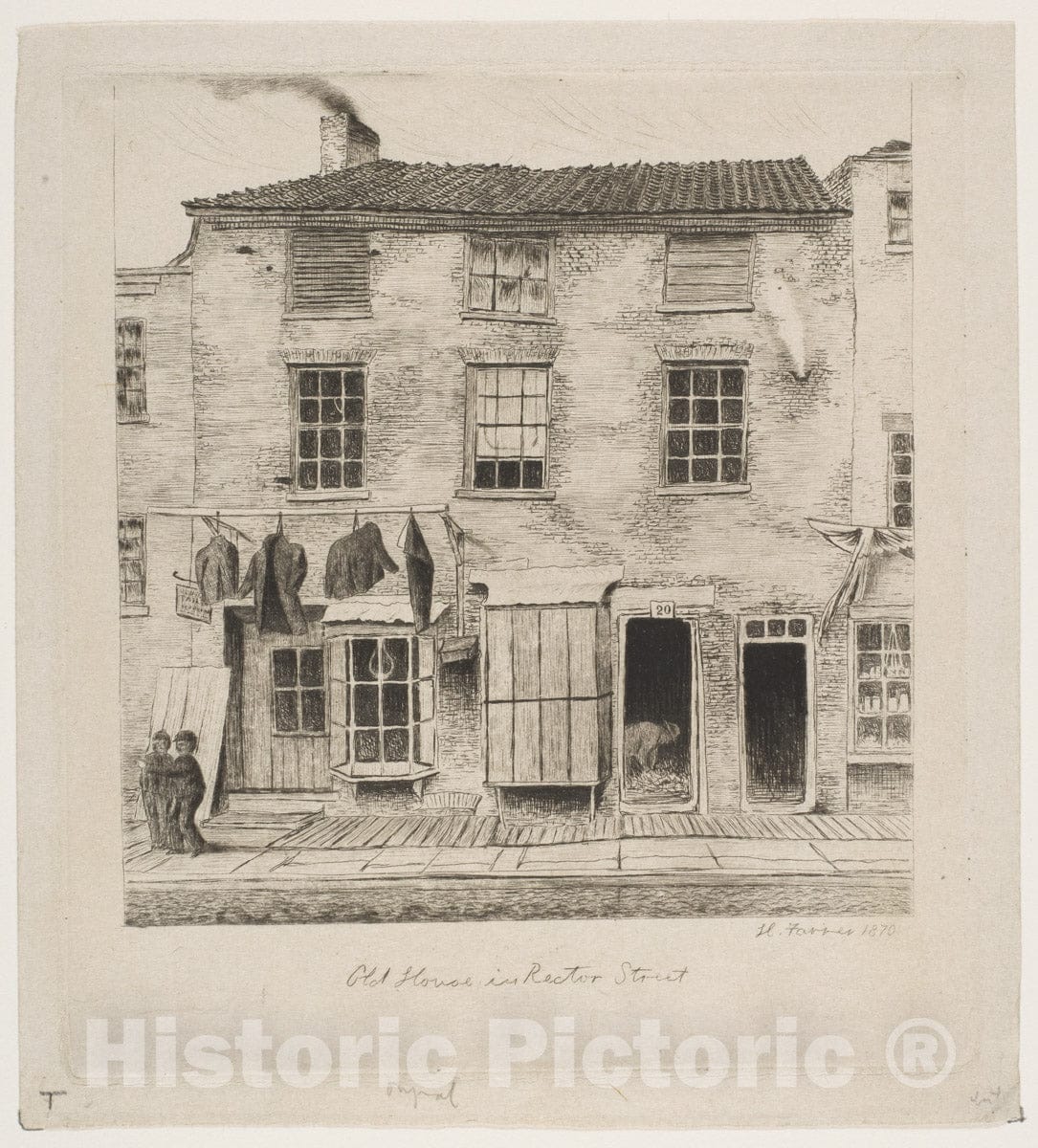 Art Print : Henry Farrer - Old House in Rector Street (from Scenes of Old New York) 2 : Vintage Wall Art