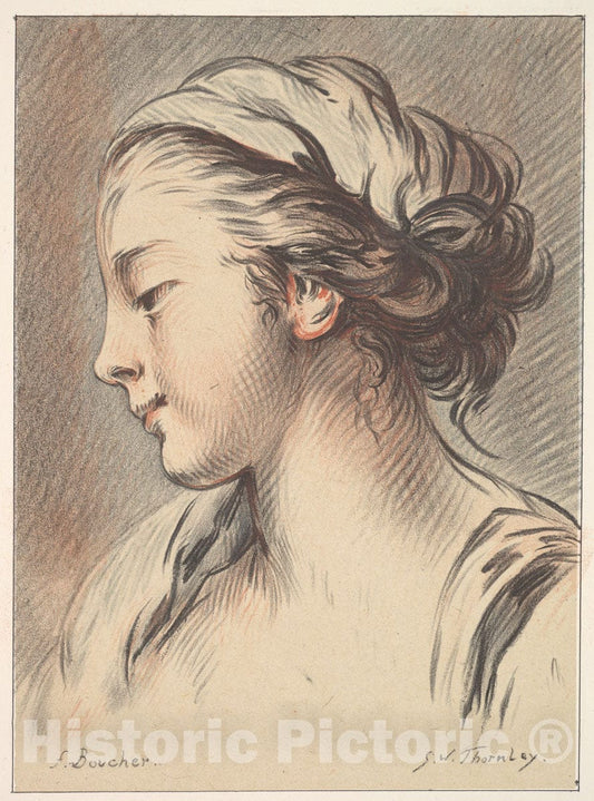 Art Print : George William Thornley - Head of a Girl Facing Towards The Left : Vintage Wall Art