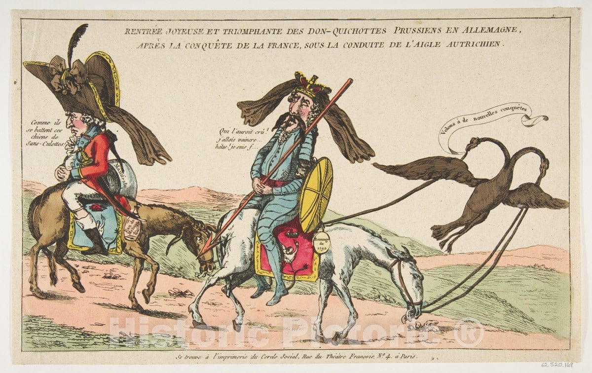 Art Print : Rentree joyeuse et triomphale des Don-Quichottes Prussiens en Allemagne - Artist: L'imprimerie du Cercle Social - Created: c1792 : Vintage Wall Art