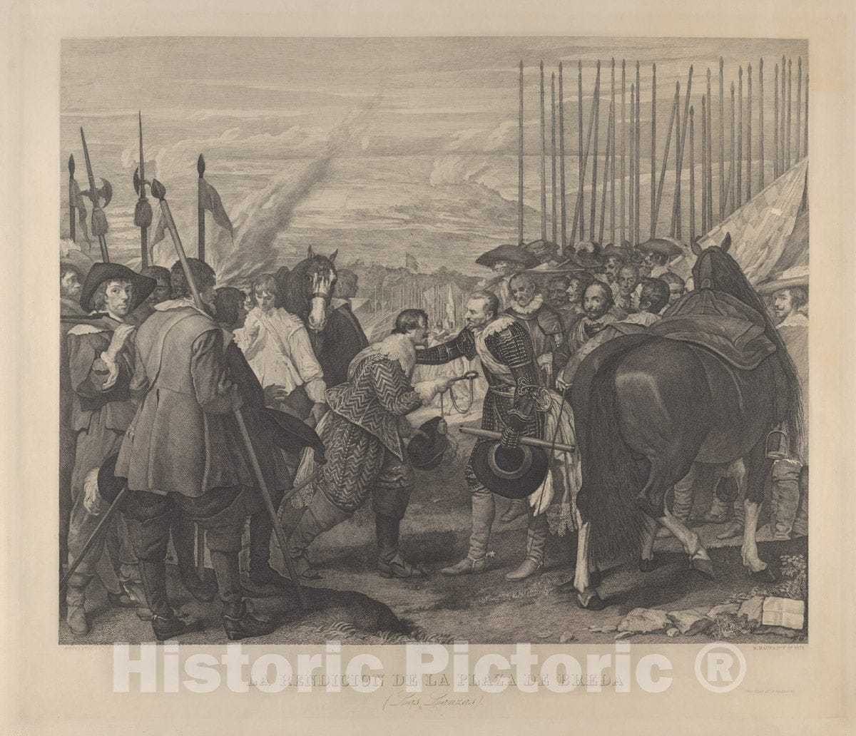 Art Print : Bartolomé Maura - The Surrender at Breda or 'Las Lanzas' (The Lances), After Velázquez : Vintage Wall Art
