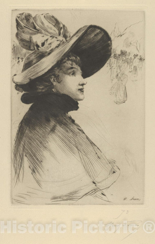 Art Print : Henry Somm - Head of a Parisian Woman : Vintage Wall Art