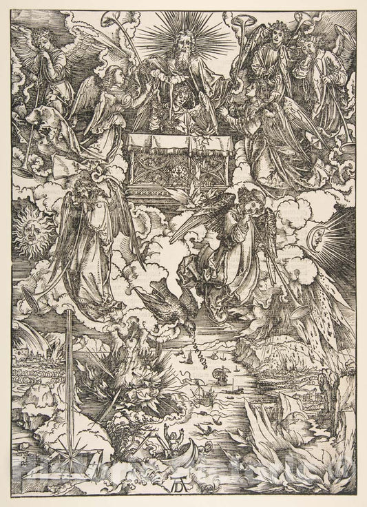 Art Print : Albrecht Dürer - Seven Angels with Trumpets, from The Apocalypse Series : Vintage Wall Art