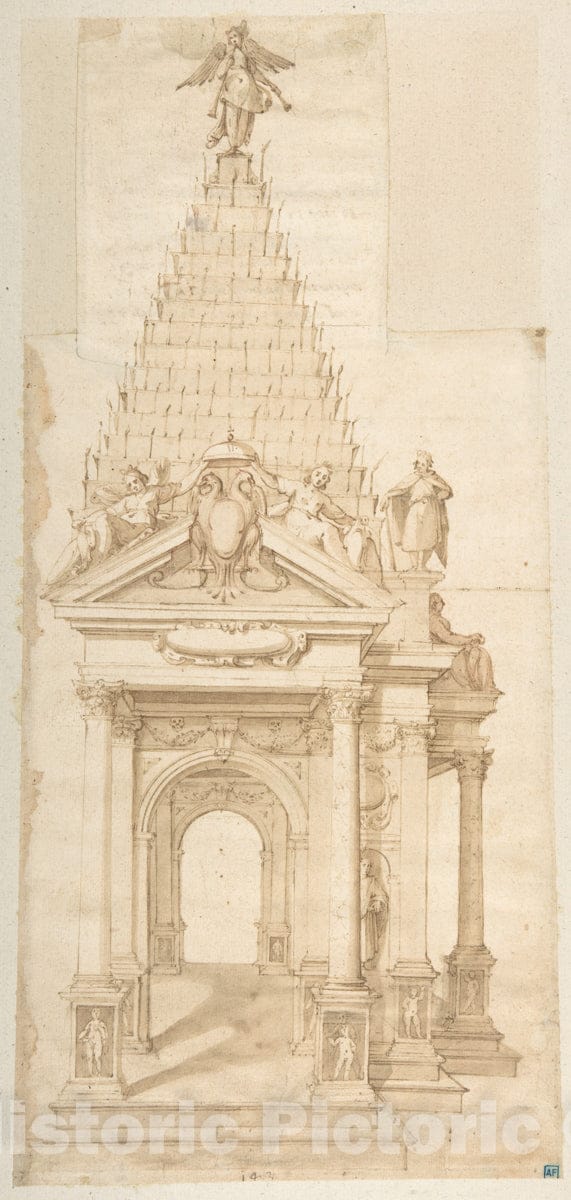 Art Print : Alessandro Casolani Della Torre - Drawing of a Catafalque for Philip II of Spain, 1598 : Vintage Wall Art
