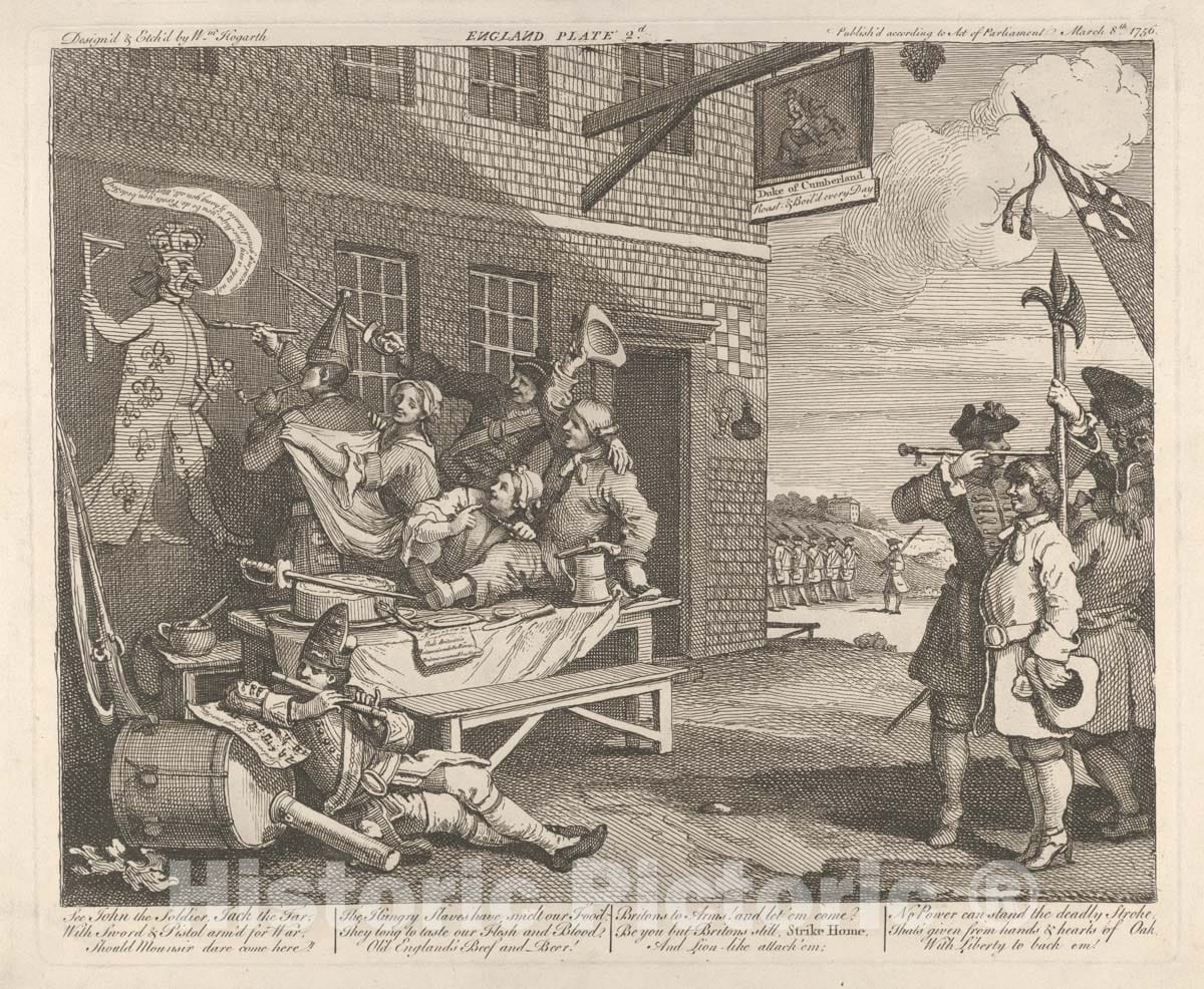 Art Print : William Hogarth - The Invasion, Plate 2: England 1 : Vintage Wall Art