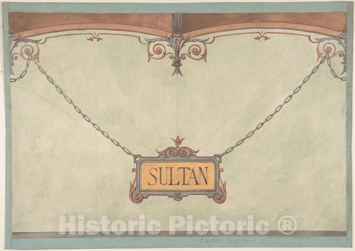 Art Print : Jules-Edmond-Charles Lachaise - Design for Decorated Sultan Plaque for Stable Wall, Hôtel Candamo : Vintage Wall Art