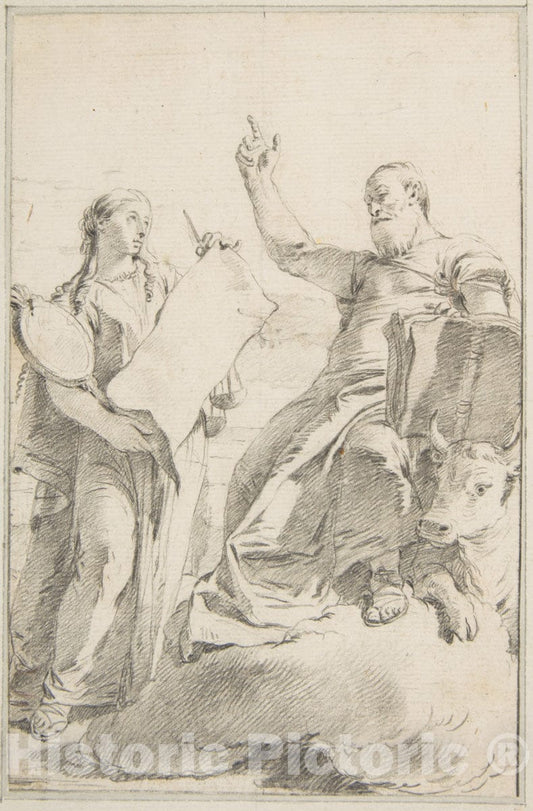 Art Print : Giovanni Battista Tiepolo - Illustration for a Book: Saint Luke with a Female Allegorical Figure : Vintage Wall Art