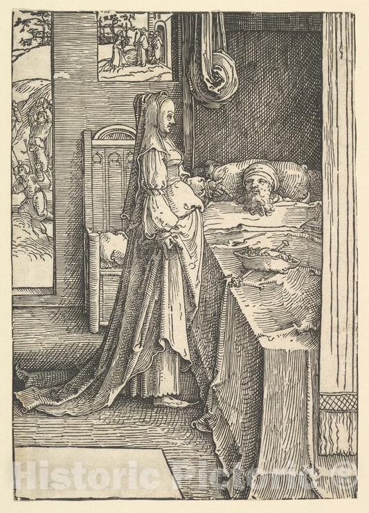 Art Print : Lucas Van Leyden - Jezebel Promising Naboth's Vineyards to King Ahab : Vintage Wall Art