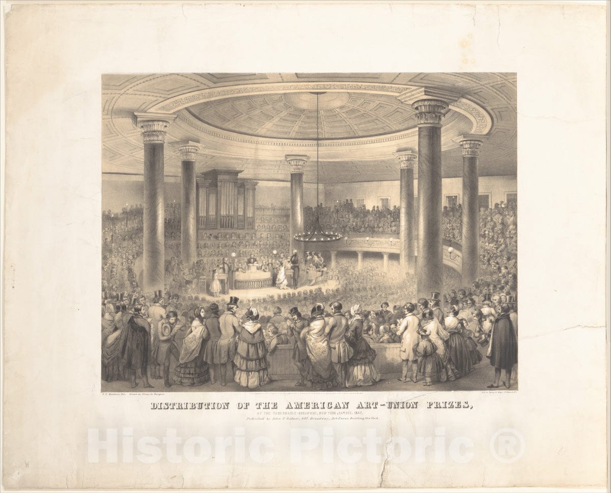 Art Print : Davignon - Distribution of The American Art Union Prizes, at The Tabernacle, Broadway, December 24, 1847 : Vintage Wall Art