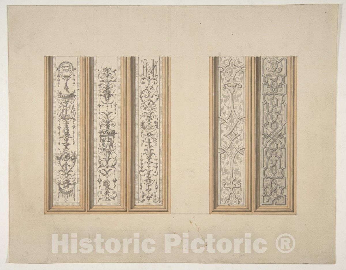 Art Print : Jules-Edmond-Charles Lachaise - Designs for The Painted Decoration of Framed Panels, Possibly for The Chateau de Mouchy (Oise) : Vintage Wall Art