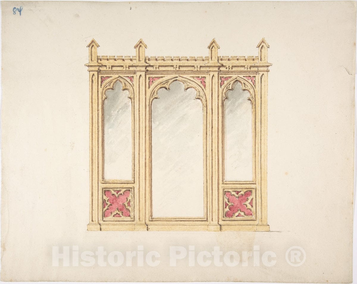 Art Print : British, 19th Century - Design for Gothic Tracery and Paneling 2 : Vintage Wall Art