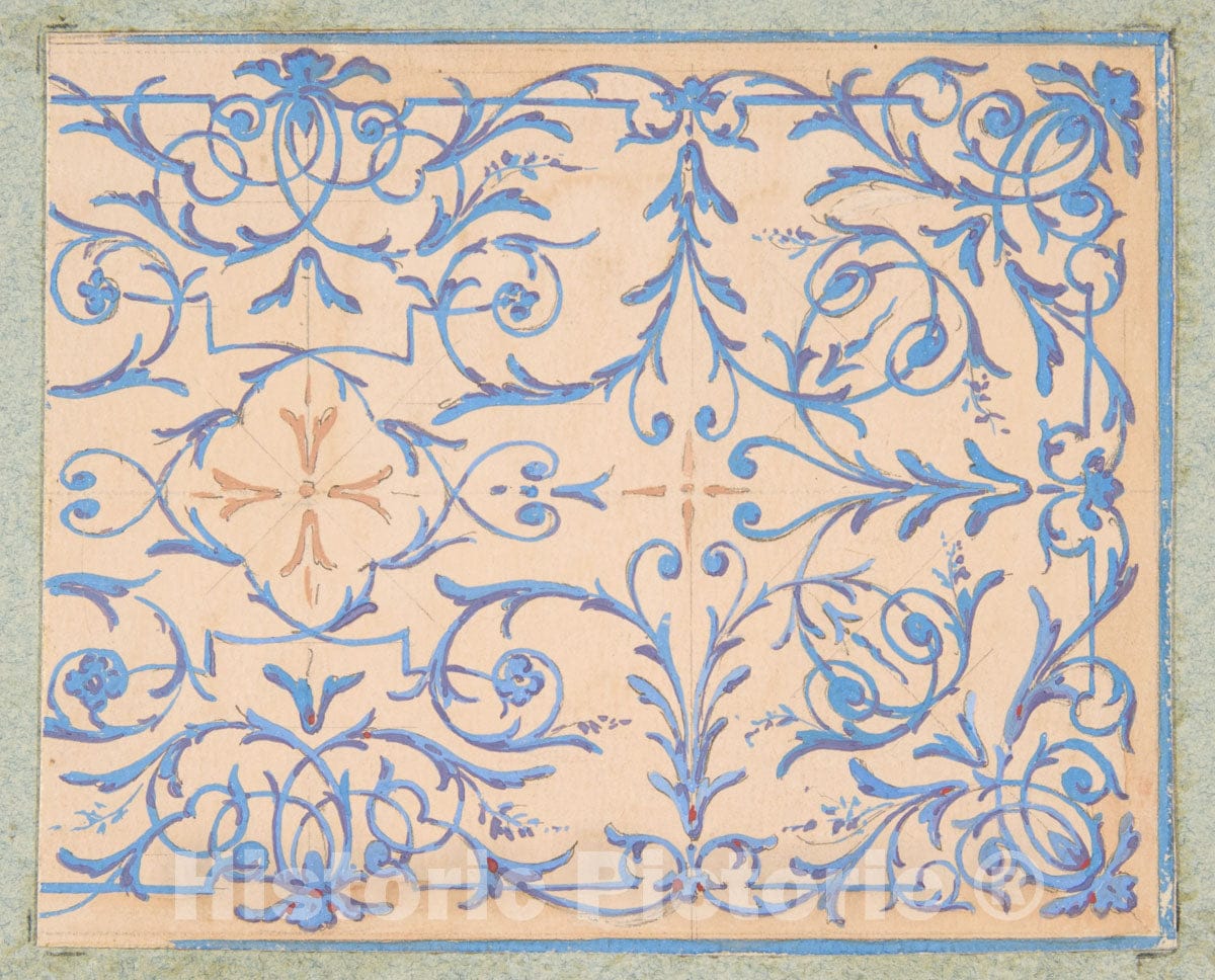 Art Print : Jules-Edmond-Charles Lachaise - Partial Design for a Decorative Panel Painted in rinceaux : Vintage Wall Art