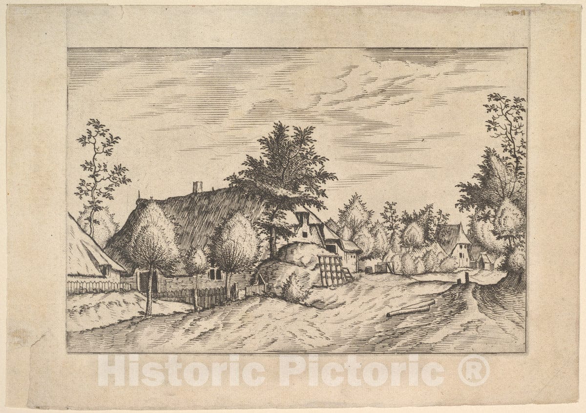 Art Print : Village Street - Artist: Johannes Van Doetecum The Elder - Created: c1559 : Vintage Wall Art