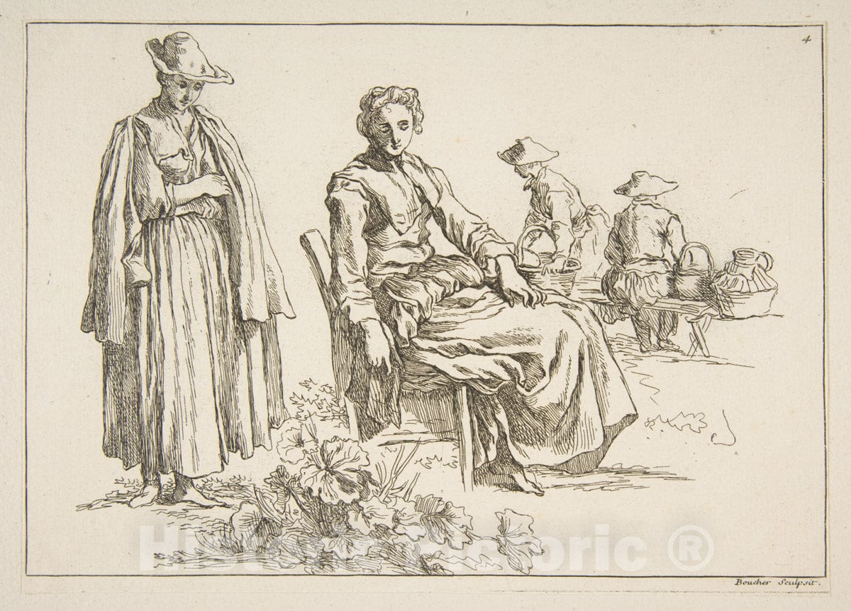 Art Print : François Boucher - Sheet of Sketches - 427694 : Vintage Wall Art