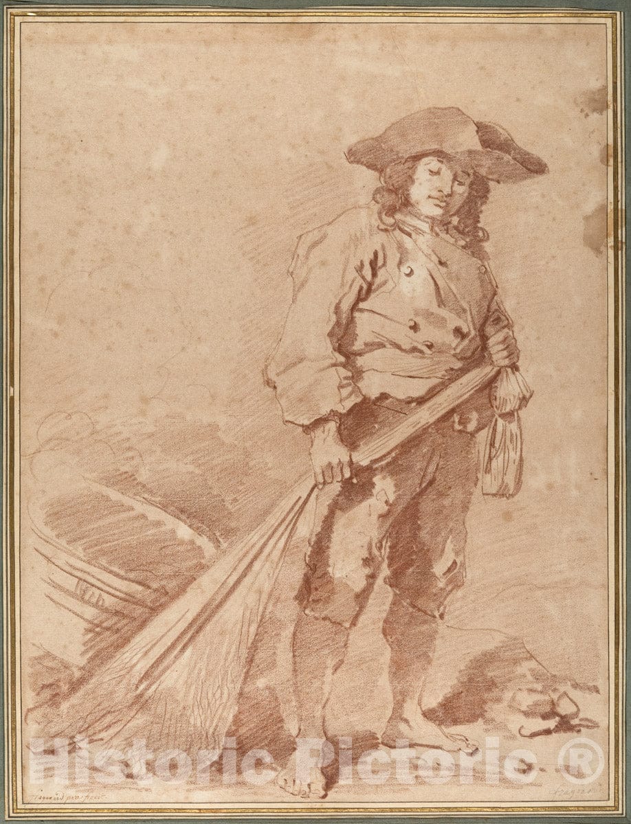 Art Print : Jean Honoré Fragonard - A Fisherman Pulling a Net : Vintage Wall Art