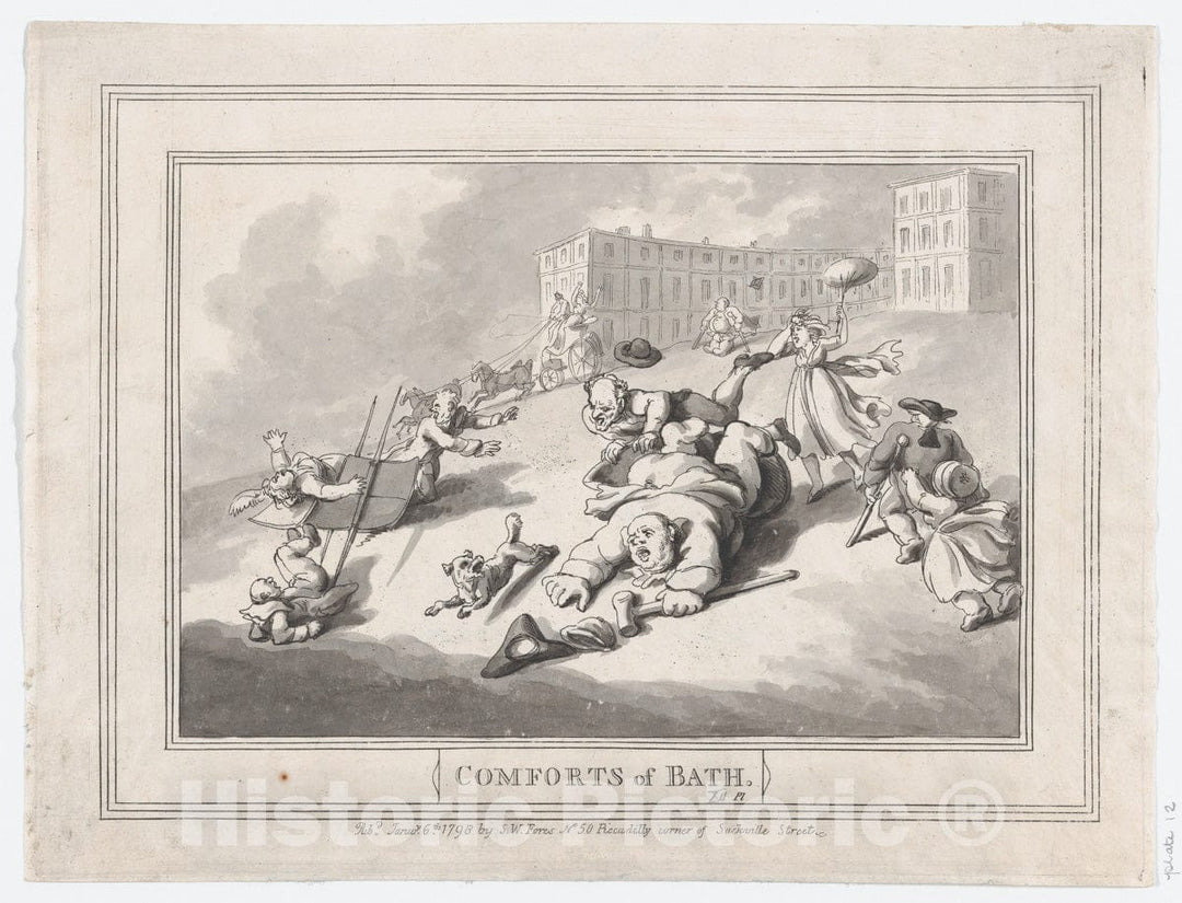 Art Print : Thomas Rowlandson - Comforts of Bath, Plate 12 2 : Vintage Wall Art