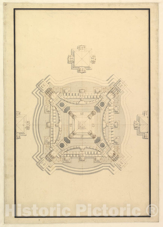 Art Print : Workshop of Giuseppe Galli Bibiena - Ground Plan for a Catafalque for The Regent of France Philip, Duke d'Orleans (1674-1723) : Vintage Wall Art