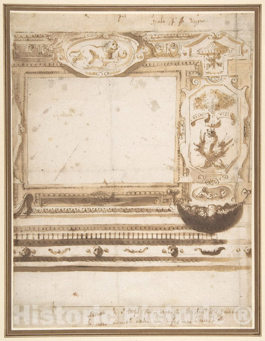 Art Print : Giovanni Guerra - Design for a Wall Decoration with The Coat of Arms of The Borghese Family. : Vintage Wall Art