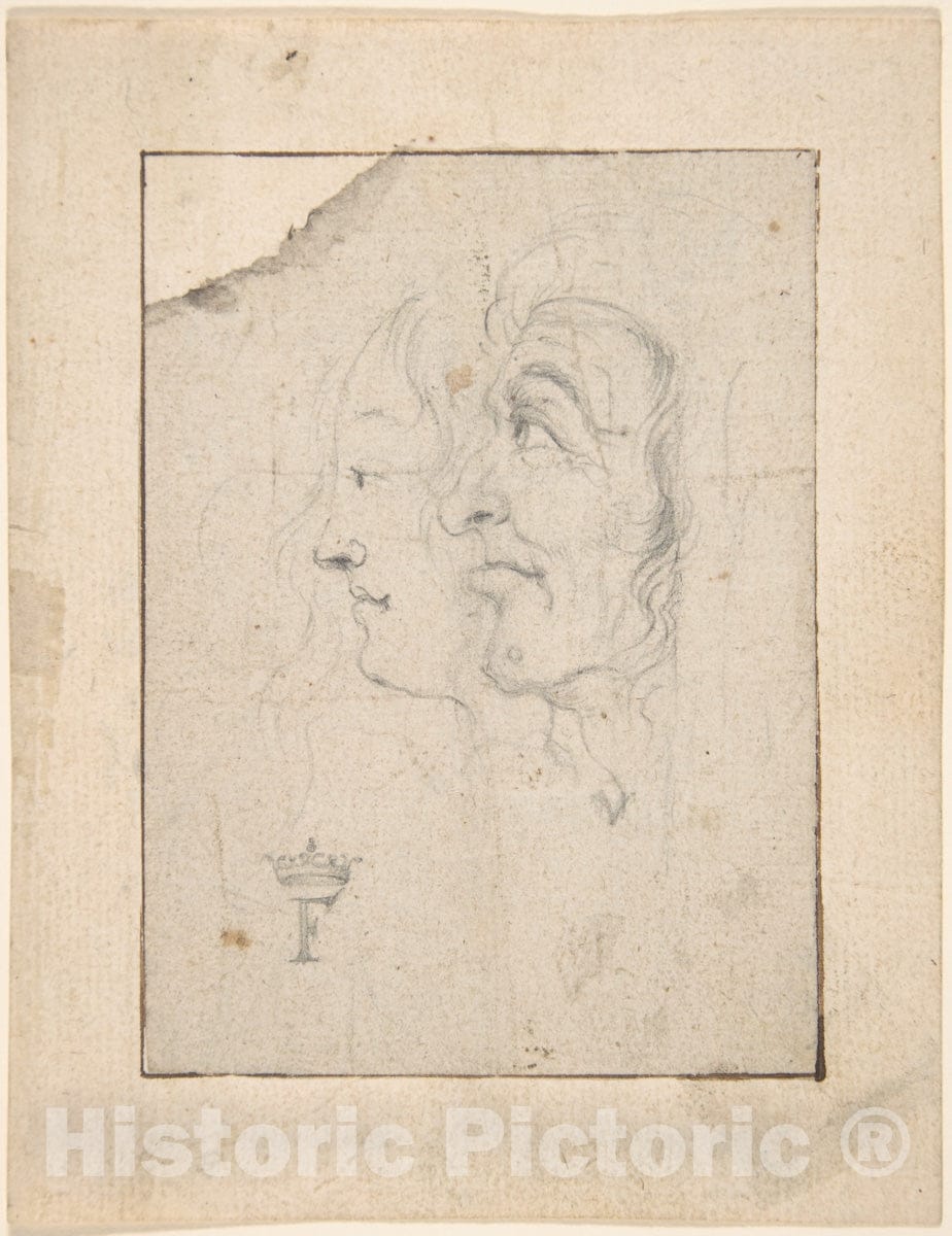 Art Print : Frederick III, King of Denmark and Norway - Two Heads of an Old and a Young Woman Looking to The Left (Ages of Woman?) : Vintage Wall Art