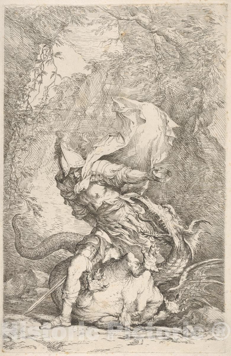 Art Print : Salvator Rosa - Jason and The Dragon 2 : Vintage Wall Art
