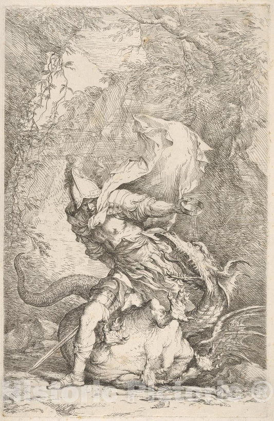 Art Print : Salvator Rosa - Jason and The Dragon 2 : Vintage Wall Art