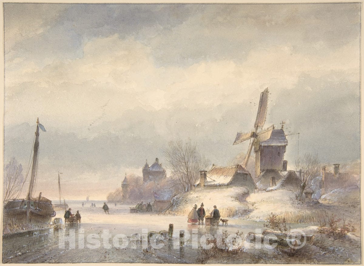Art Print : Lodewijk Johannes Kleijn - Winter Landscape with Frozen River : Vintage Wall Art