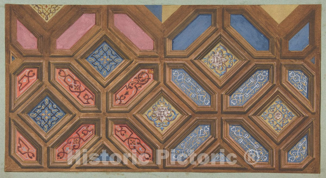 Art Print : Jules-Edmond-Charles Lachaise - Alternate Designs for The Decoration of a coffered Ceiling : Vintage Wall Art