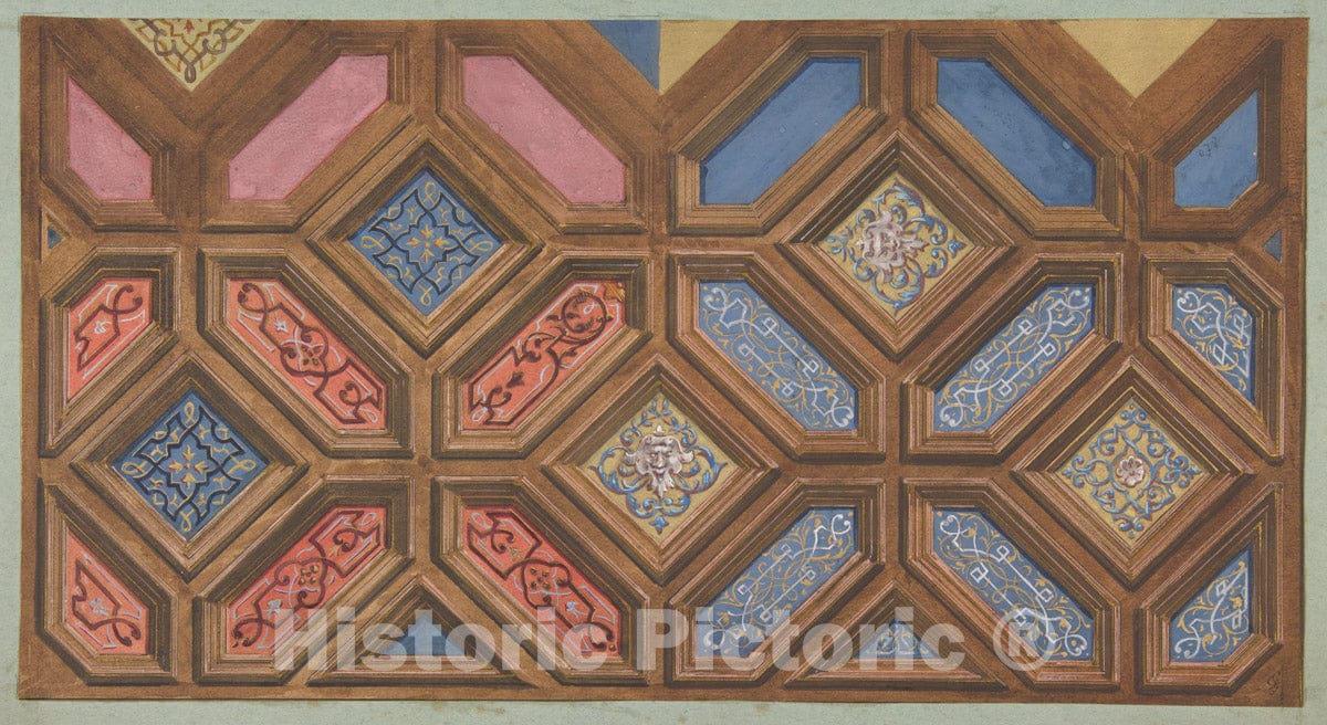 Art Print : Jules-Edmond-Charles Lachaise - Alternate Designs for The Decoration of a coffered Ceiling : Vintage Wall Art