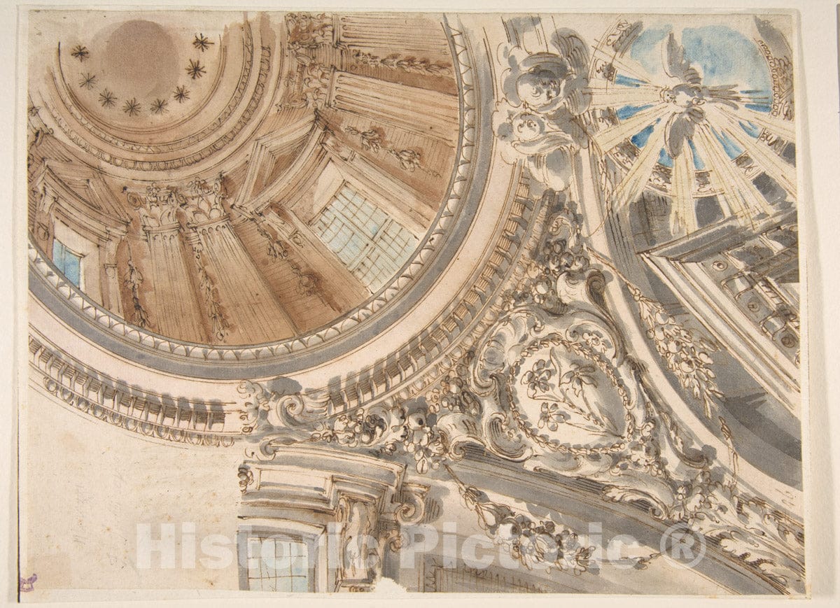 Art Print : Faustino Trebbi - Design for Part of a Church Ceiling with a Dome : Vintage Wall Art